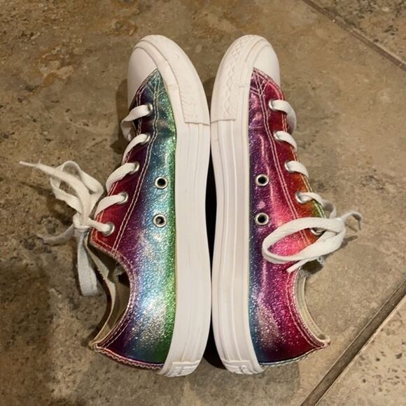 Converse All Star Pink Glitter Drip Low Top Sneakers Girls Junior 2 Rainbow - Picture 8 of 12